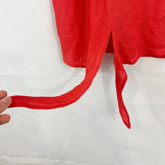 J. Jill Love Linen Tie Front Knotted Short Sleeve Top - Size Medium - Picture 4 of 8